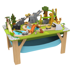 Masuta tematica Aventuri Safari Run Kidkraft - Set cu masa de joaca din lemn cu piste de trenulete